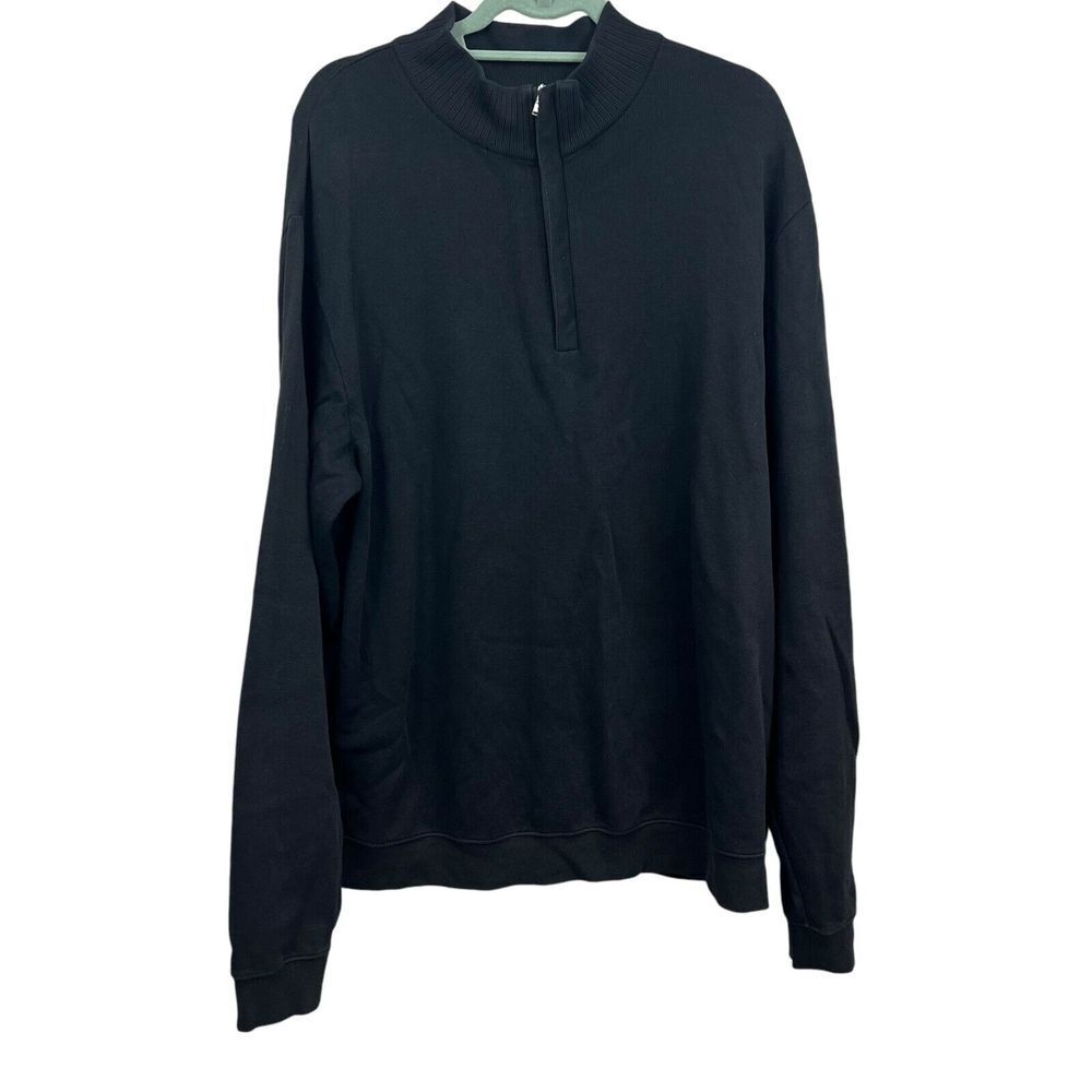 Cutter & Buck Men Sweater Quarter Zip Mock Ribbed Neck Long Sleeves Black Sz XL*